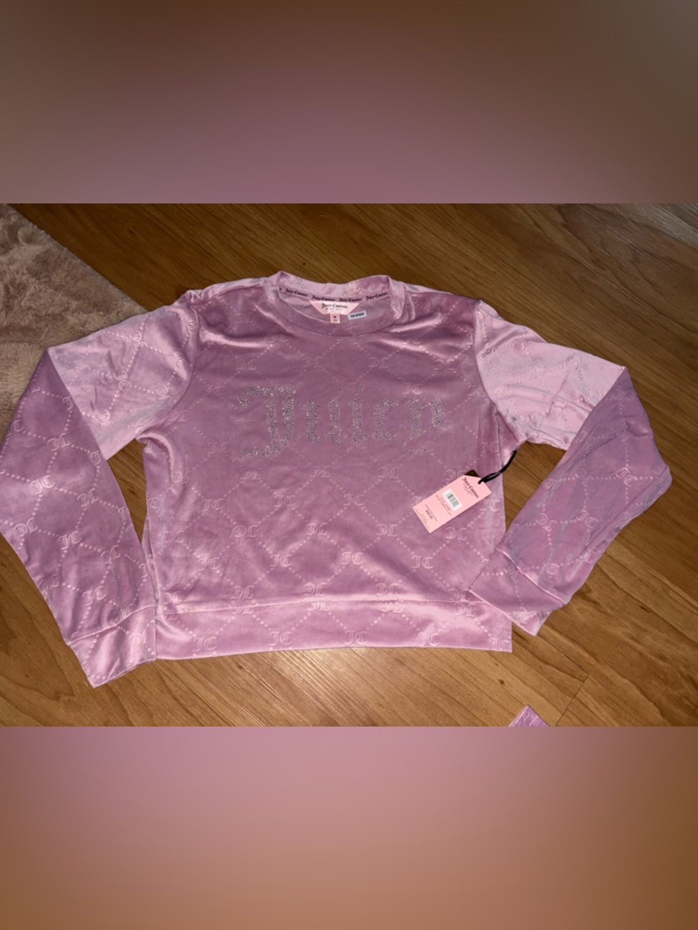 BNWT Juicy Couture Pink Velour Glitter Logo Pajama Top